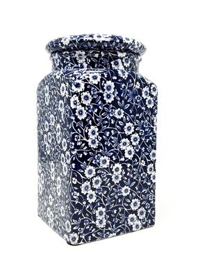 Vintage Royal Crownford Calico Blue & White Lidded Canister Floral Ironstone Jar
